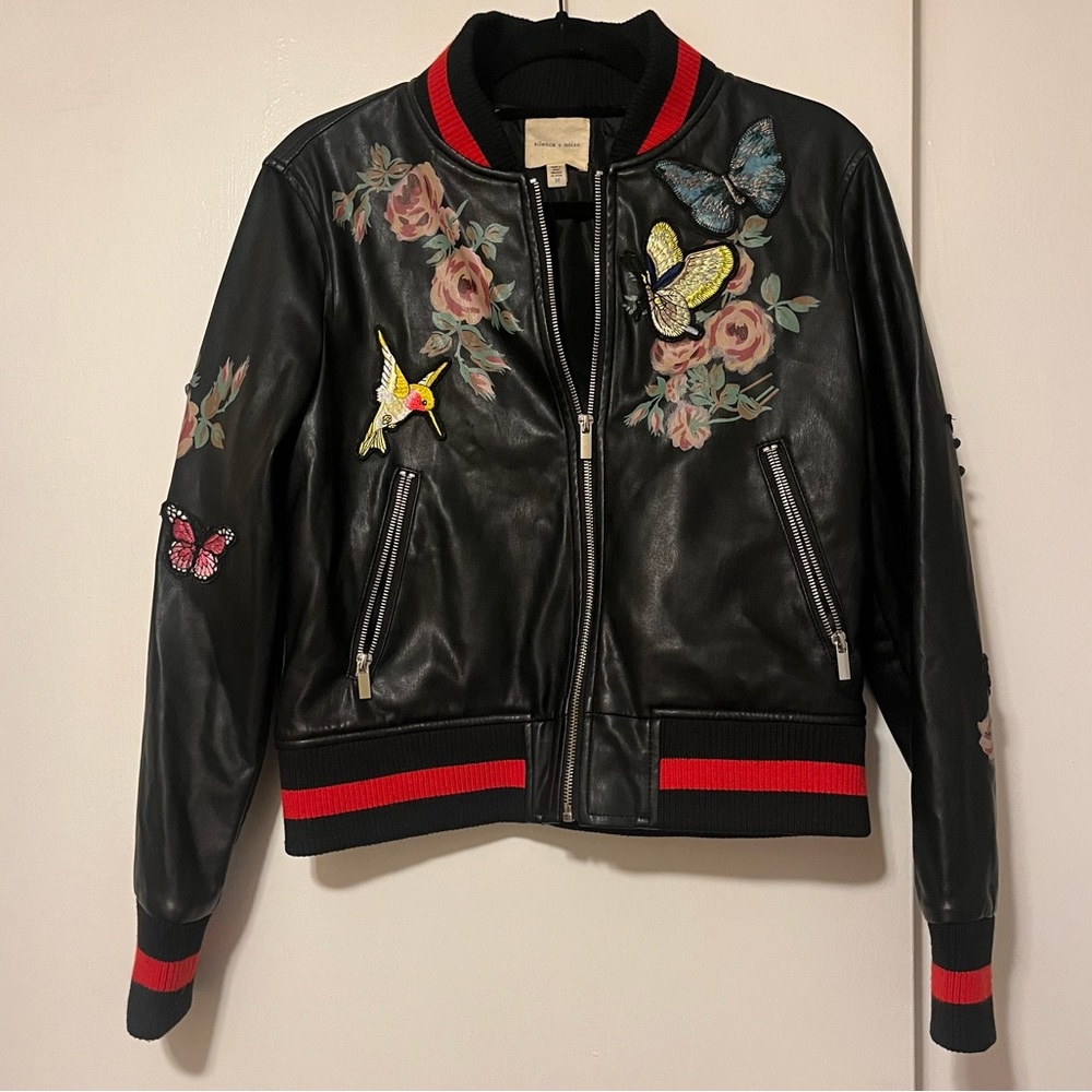 Silence + Noise Embroidered Pleather Bomber Jacket
